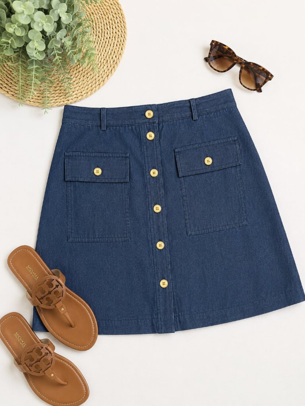 Michael Kors Denim Skirt Women’s Size 8 Navy Blue Button Front A-Line NWT